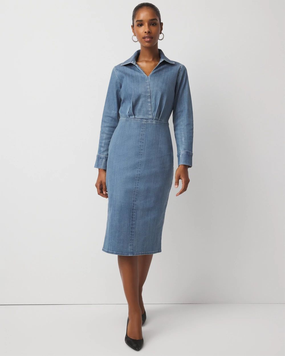 Clear Coated Denim Midi Dress | White House Black Market